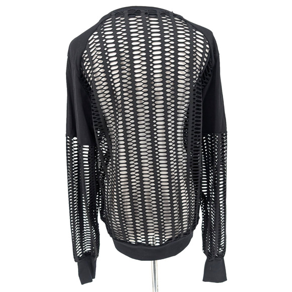 Blanc Noir Linear Mesh Cut Out Open Weave Black Athleisure Lounge Shirt Small - Picture 9 of 13